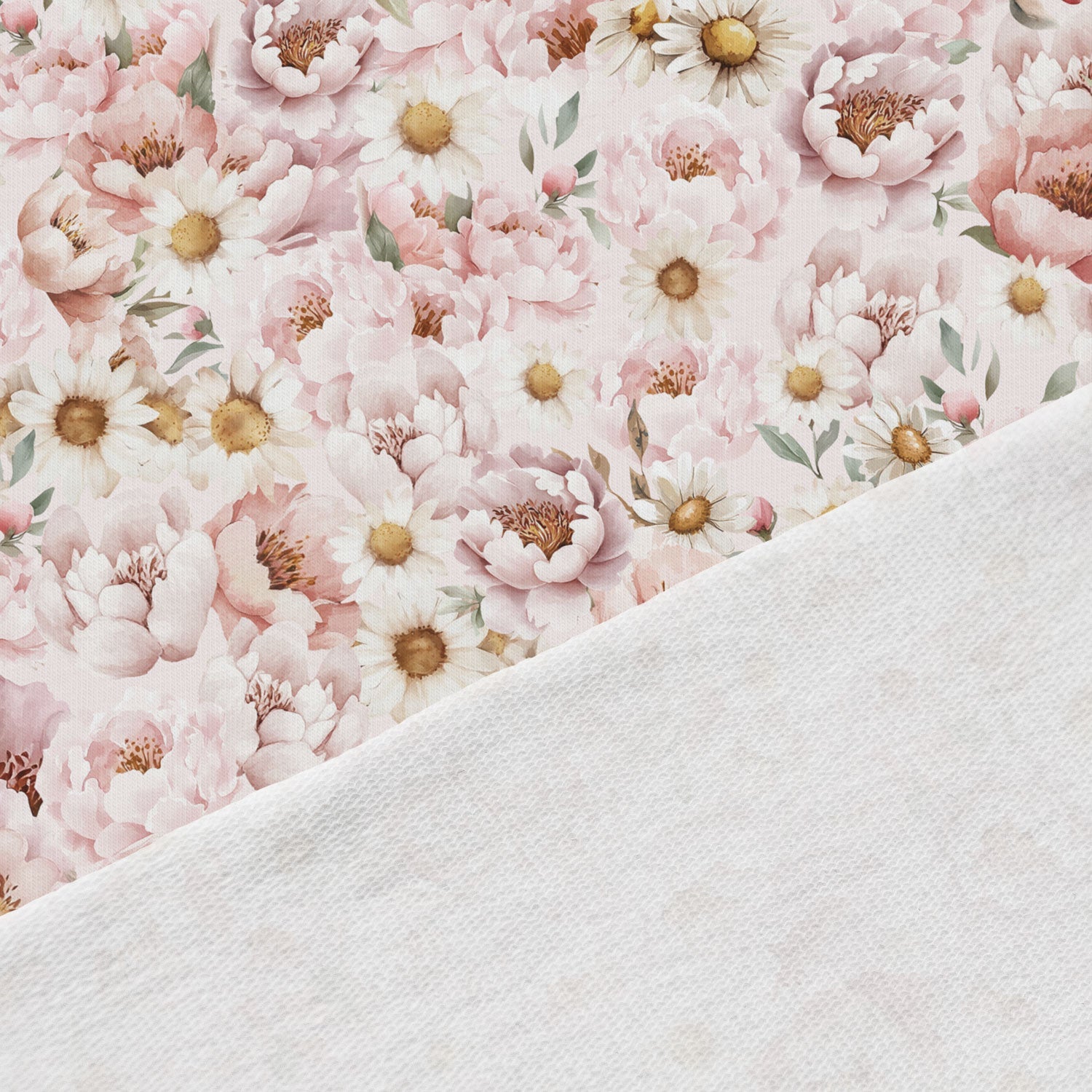 Maille bouclette en coton - marguerites et pivoines 250 g/m²
