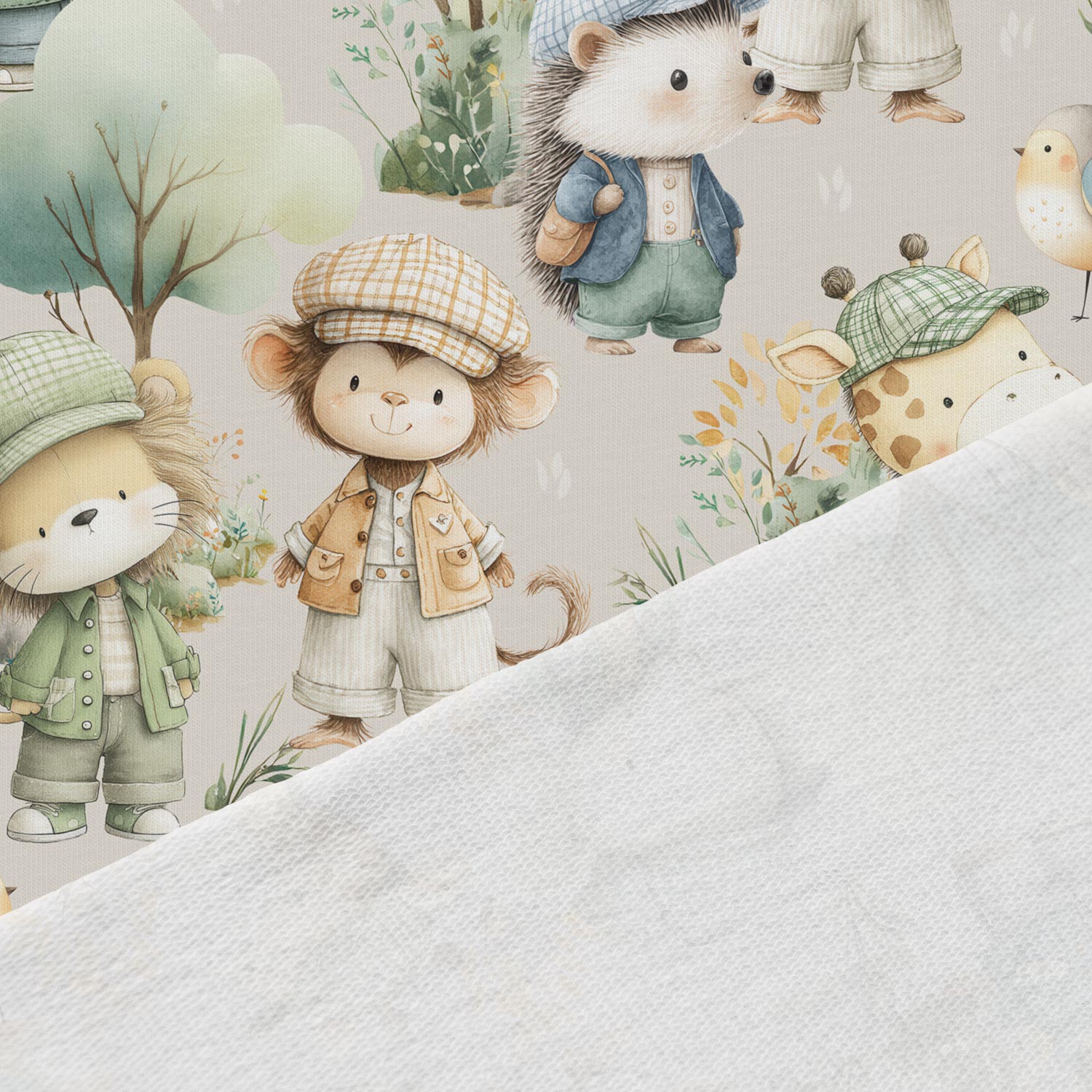 Image de maille bouclette en coton « safari des petits explorateurs » 250 g/m² – disponible chez Šarlotes audumi