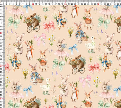 Image de maille bouclette en coton - lapins sur fond beige 250 g/m² – disponible chez Šarlotes audumi