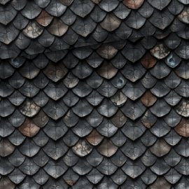 Image of Cotton loopback knit - blue dragon scales 250 g/m² | Design - 13 – available at Šarlotes audumi
