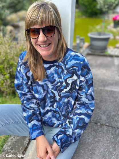 Image of Cotton loopback knit - Blue Wave Dance 245 g/m² – available at Šarlotes audumi
