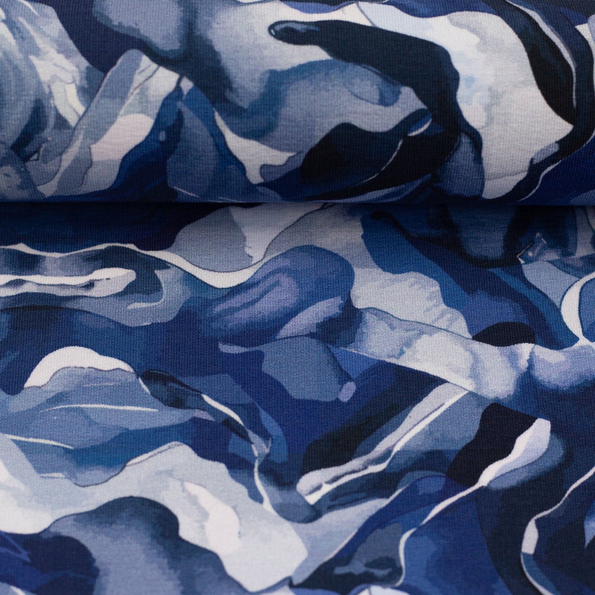 Image of cotton loopback knit - Blue Wave Dance 245 g/m² – available at Šarlotes audumi