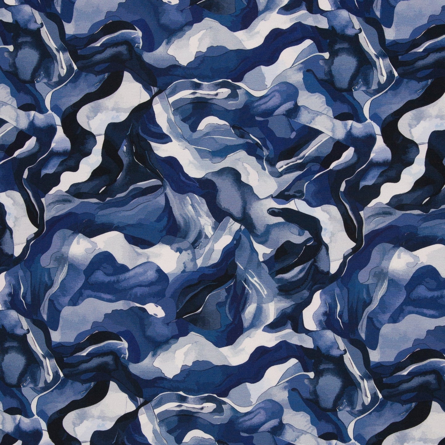 Image of Cotton loopback knit - Blue Wave Dance 245 g/m² – available at Charlotte Fabrics