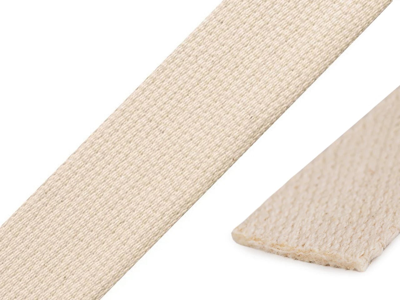 Baumwollband für Taschen, Riemen 25 mm - natur