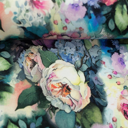 Maille en coton chaude | Alpen fleece | - pivoines 300 g/m²