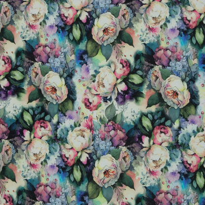 Tricot en coton molletonné|Alpen fleece| - pivoines 300 g/m²