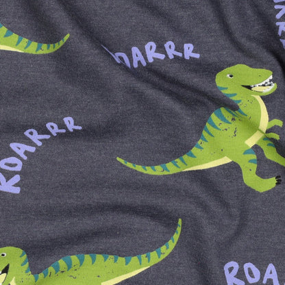 Cotton jersey - dinosaurs on grey melange 200 g/m²