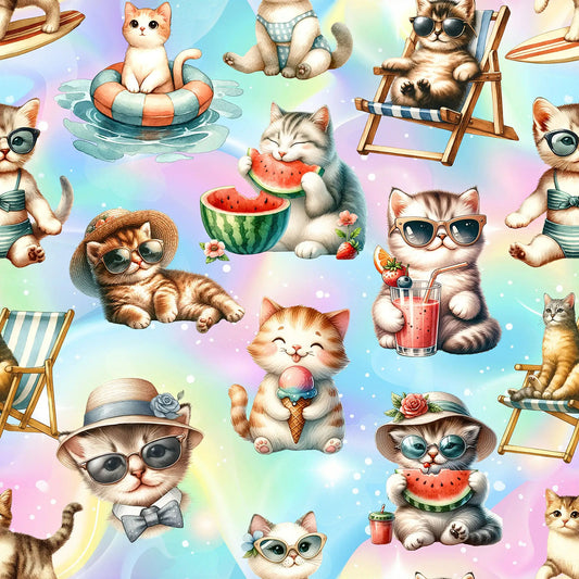 Image of cotton jersey - cats in summer 200 g/m² – available at Šarlotes audumi