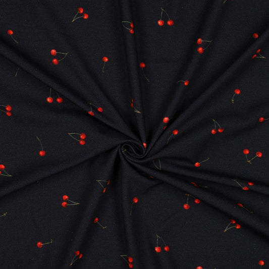 Image with Cotton jersey - cherries on dark blue 200 g/m² – available at Charlotte’s fabrics