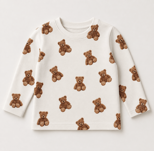 Image of cotton jersey with teddy bears 220 g/m² (GOTS certified) – available at Šarlotes audumi