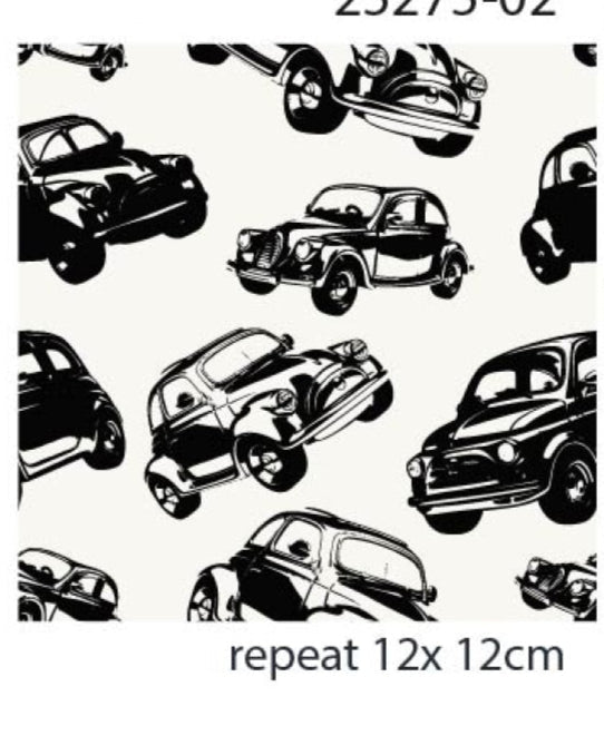 Cotton jersey - black cars on a white background 200 g/m²