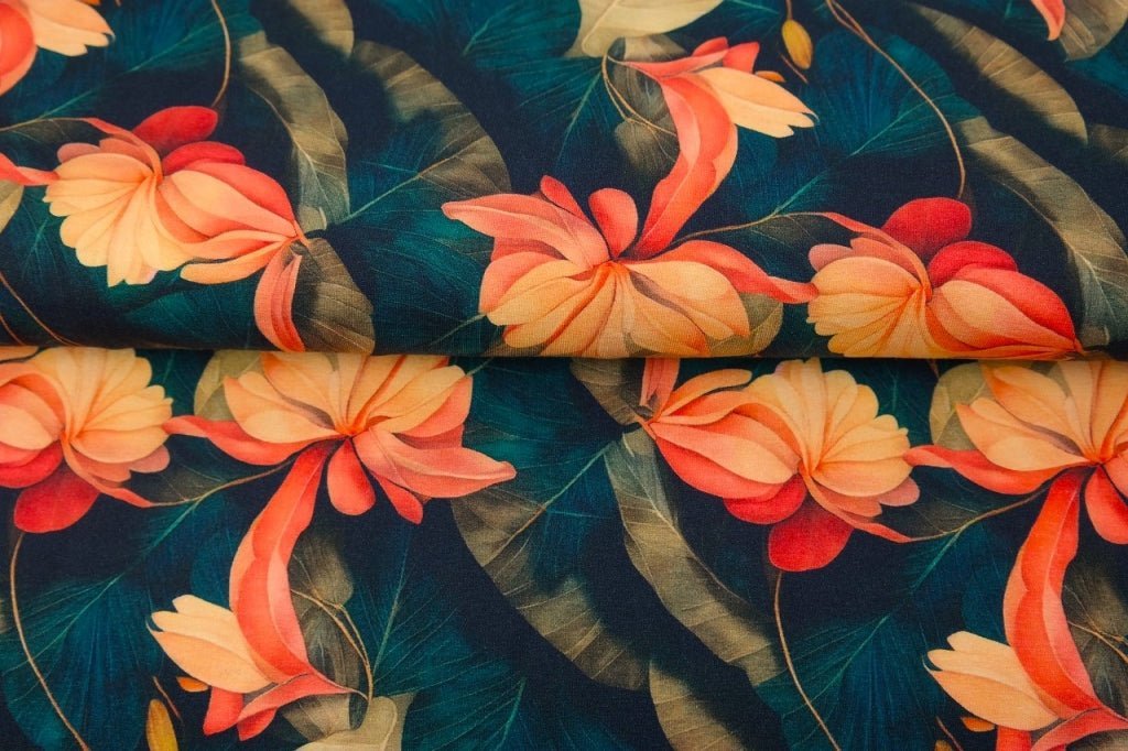 alt
Jersey de coton - fleurs tropicales orange 250 g/m²