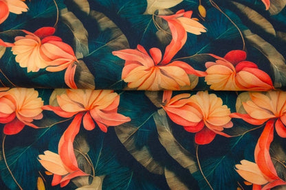 alt
Jersey de coton - fleurs tropicales orange 250 g/m²