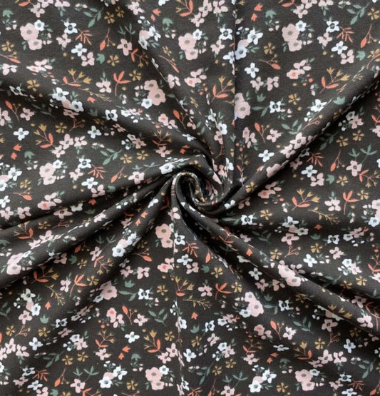 alt
Image with cotton jersey - delicate little flowers on dark brown 200 g/m² – available at Šarlotes audumi
