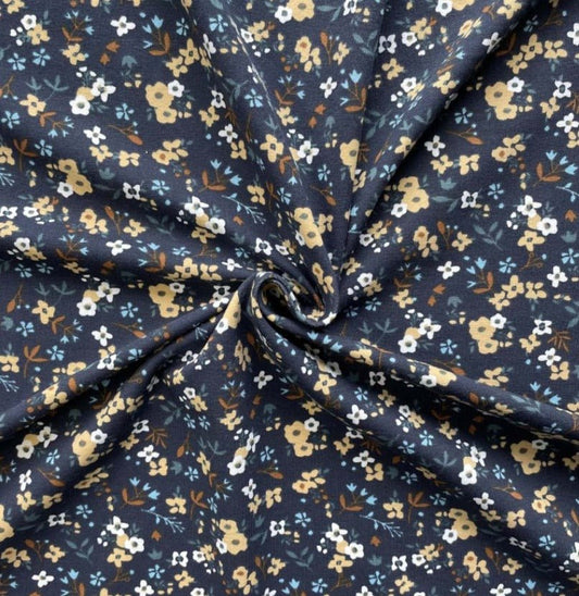 Image with Cotton jersey - small flowers on dark blue 200 g/m² – available at Šarlotes audumi