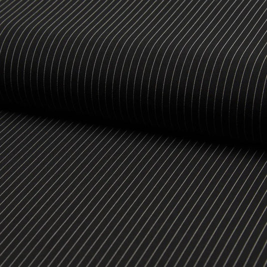 Suit fabric - black with fine stripes (5 mm) 205 g/m²
