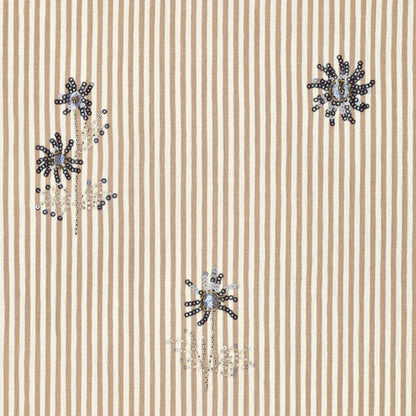 Image of a shirt fabric with elastane - beige striped with embroidered beads 135 g/m² – available at Šarlotes Audumi