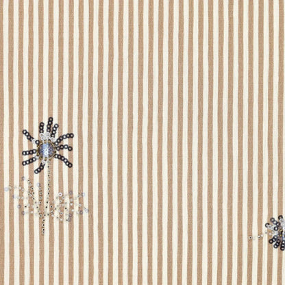 Image with a shirt fabric with elastane - beige striped with embroidered beads 135 g/m² – available at Šarlotes audumi