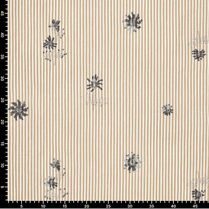 Image of a shirt fabric with elastane - beige striped with embroidered beads 135 g/m² – available at Charlotte's Fabrics