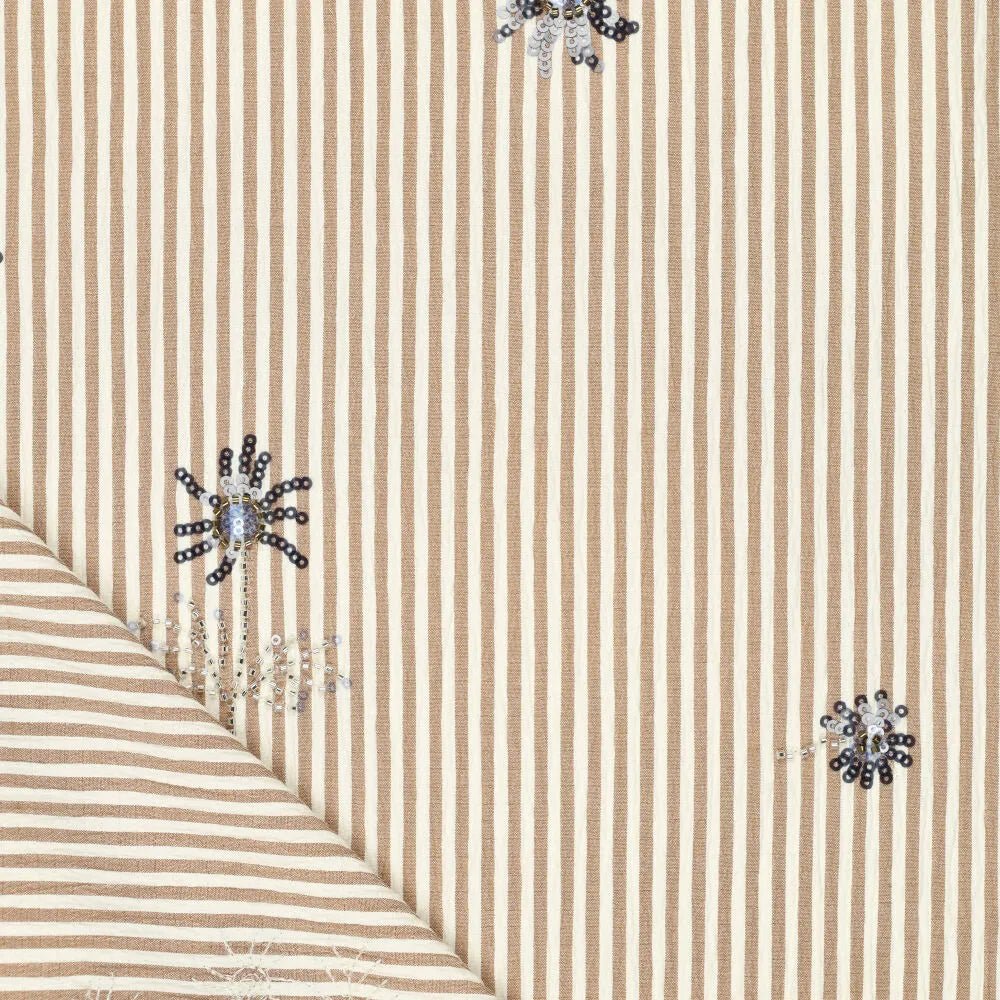 Image with shirt fabric with elastane - beige striped with embroidered beads 135 g/m² – available at Charlote's fabrics
