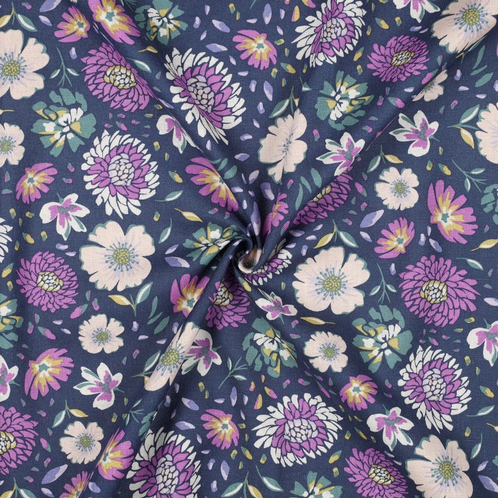 Lin avec viscose - fleurs lilas 180 g/m²