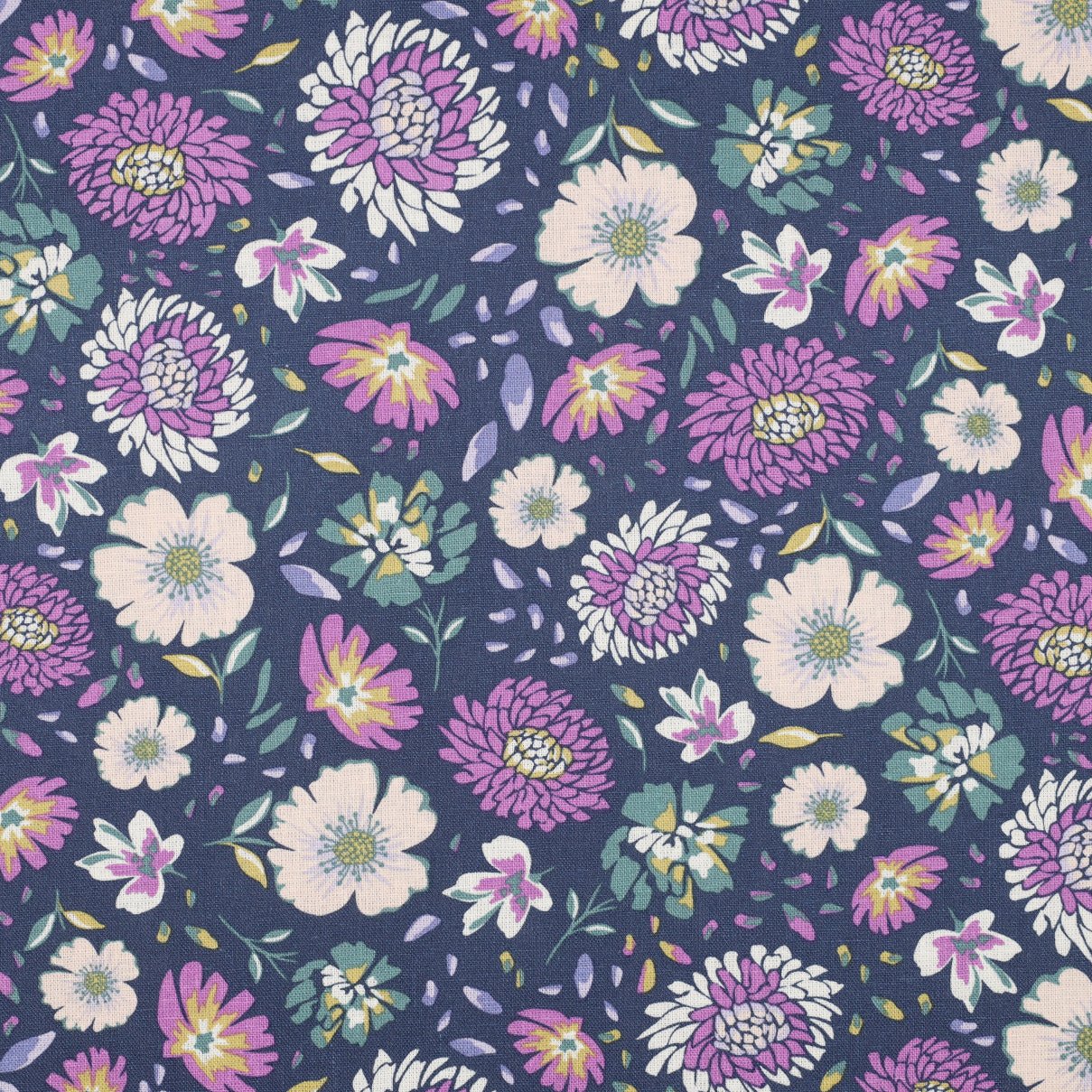 Lin et viscose - fleurs lilas 180 g/m²