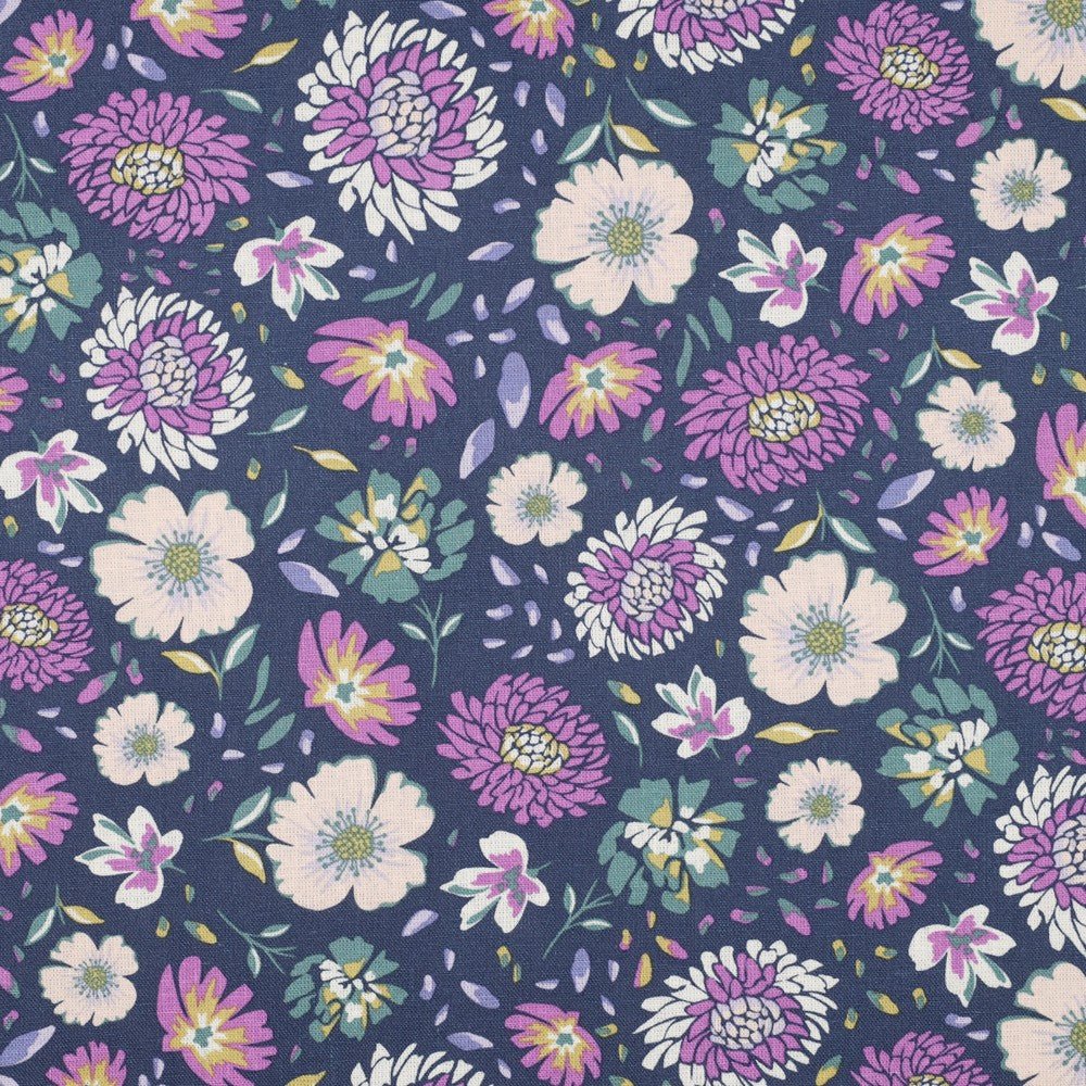 Lin et viscose - fleurs lilas 180 g/m²
