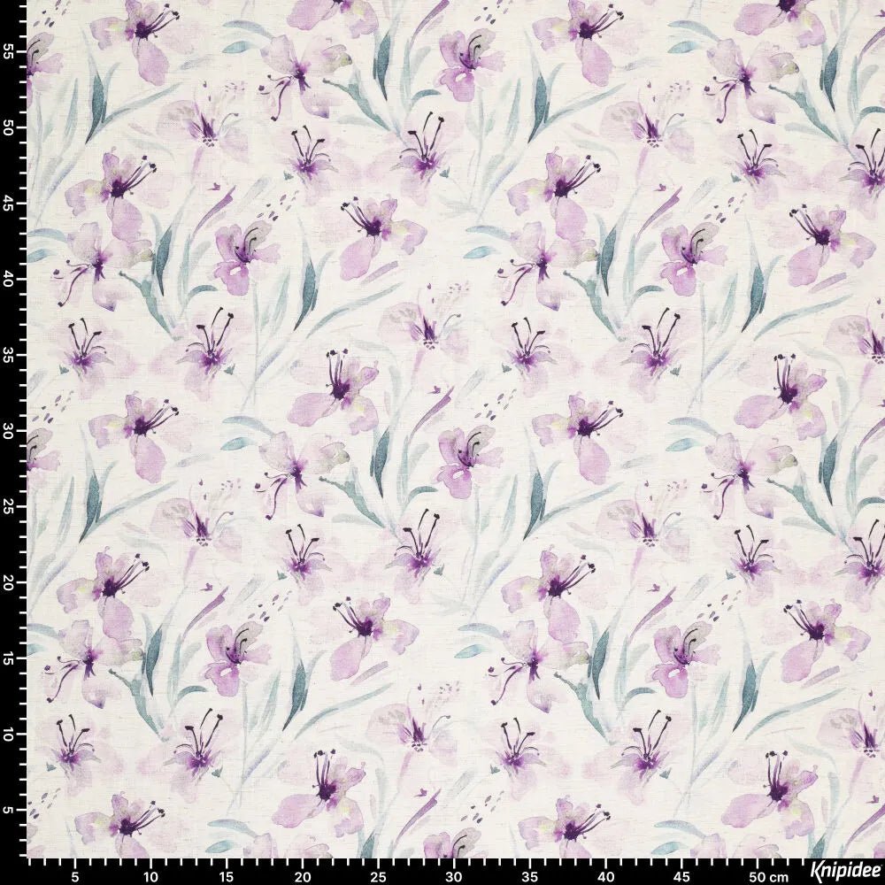 Lin et viscose - fleurs lilas 200 g/m²