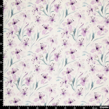 Lin et viscose - fleurs lilas 200 g/m²