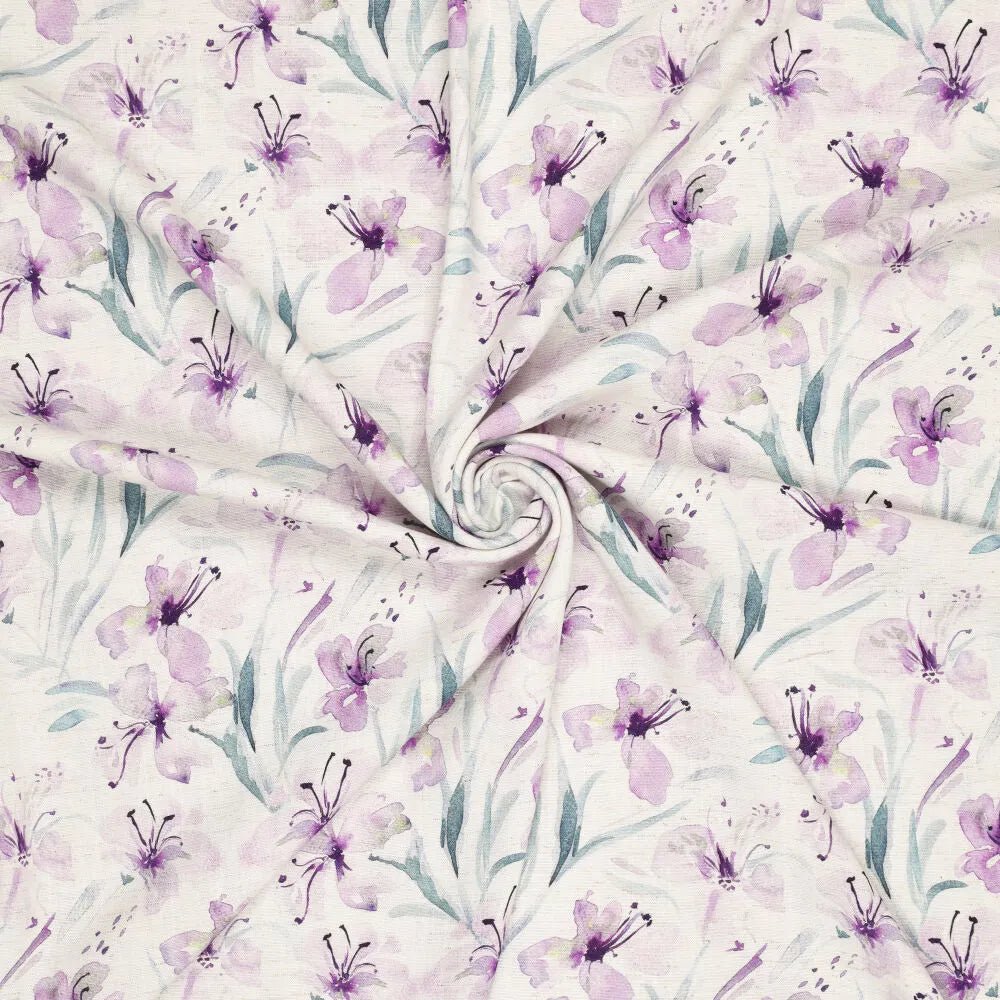 Lin avec viscose - fleurs lilas 200 g/m²