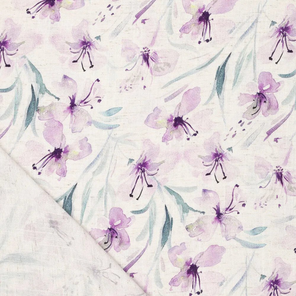 Lin et viscose - fleurs lilas 200 g/m²