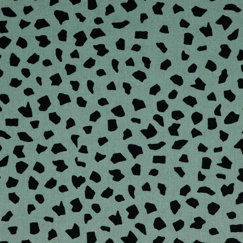 Lin et viscose - pois noirs sur fond menthe foncé 180 g/m²