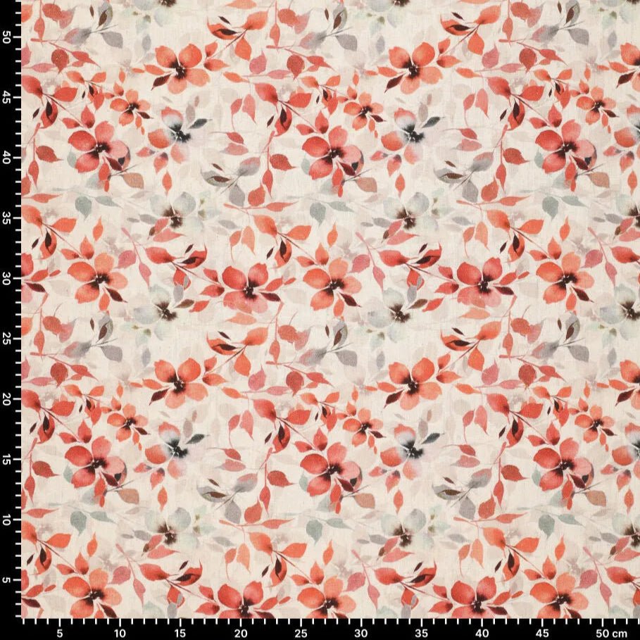 Lin avec viscose - fleurs orange 120 g/m²