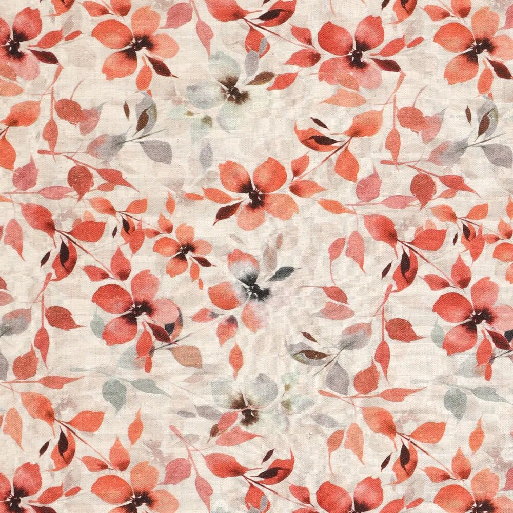 Lin avec viscose - fleurs orange 120 g/m²