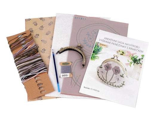 Embroidery kit with metal frame | flowers on beige