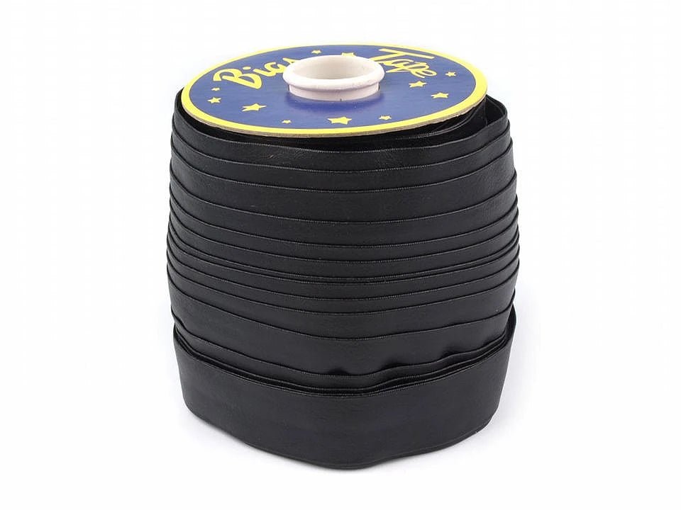 Ruban en biais en simili cuir 30 mm - noir