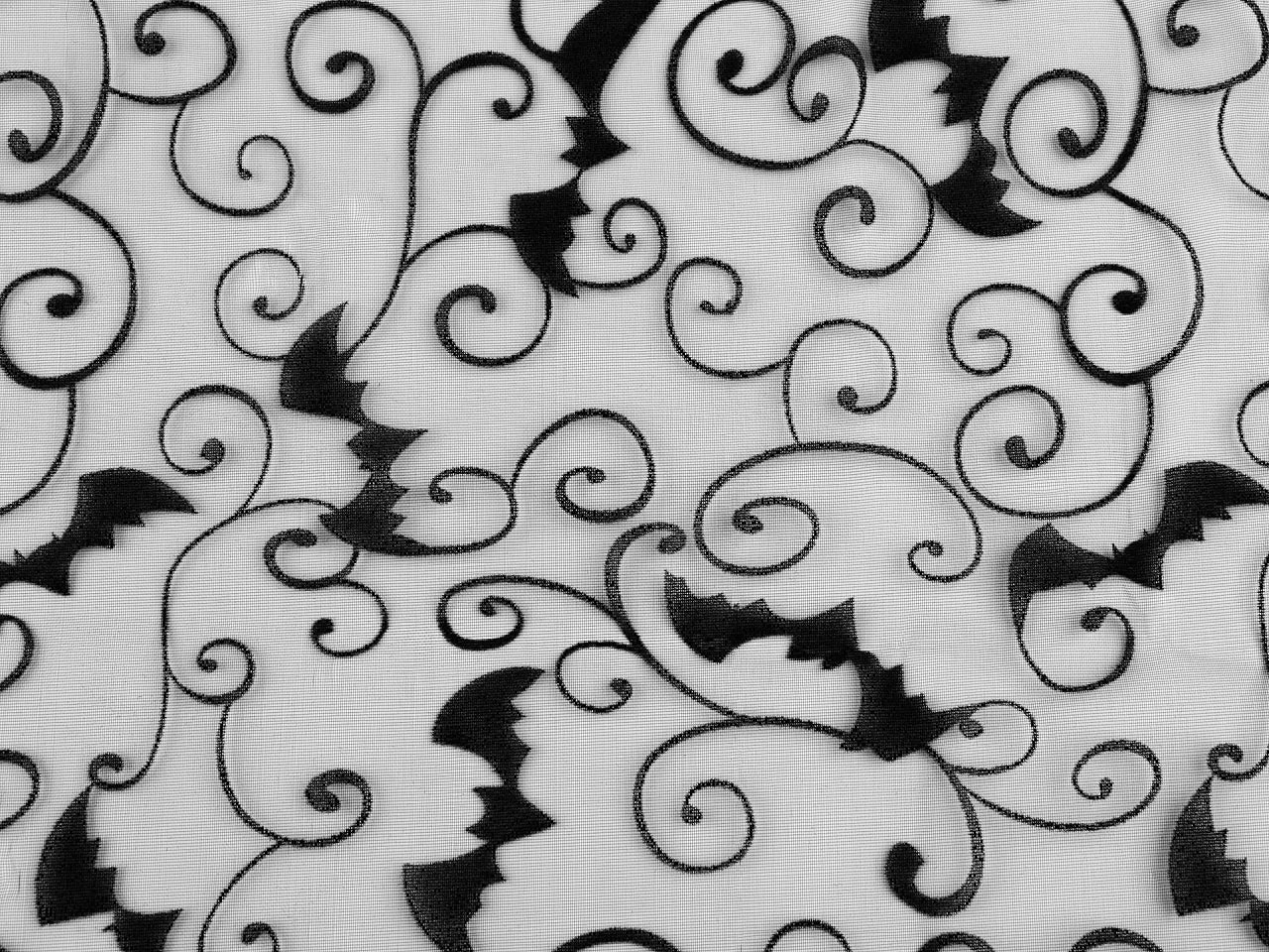 Image with black organza with bats Halloween decorations – available online Charlotte Fabrics