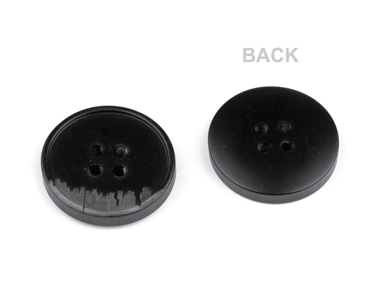 Image of black-gray suit buttons with 4 holes – 15 mm-25 mm – available online at Charlotte's Fabrics