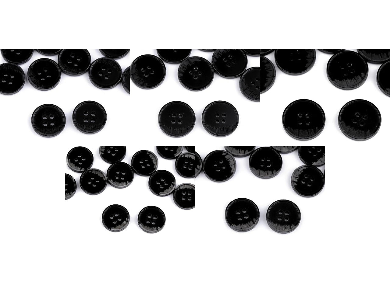 Image of black-gray suit buttons with 4 holes – 15 mm-25 mm – available online at Charlotte's Fabrics