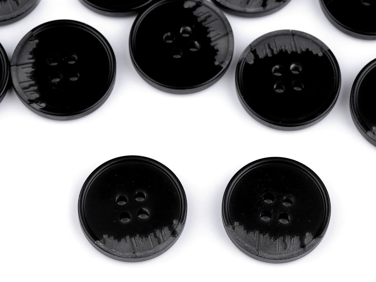 Black-gray suit buttons with 4 holes – 15 mm-25 mm – available online at Šarlotes audumi