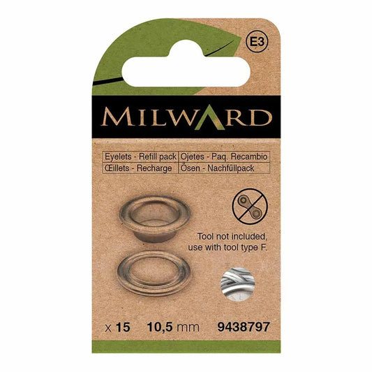 Metāla gredzeni, Luversi 10.5mm (15 gab.) Milward - sudraba