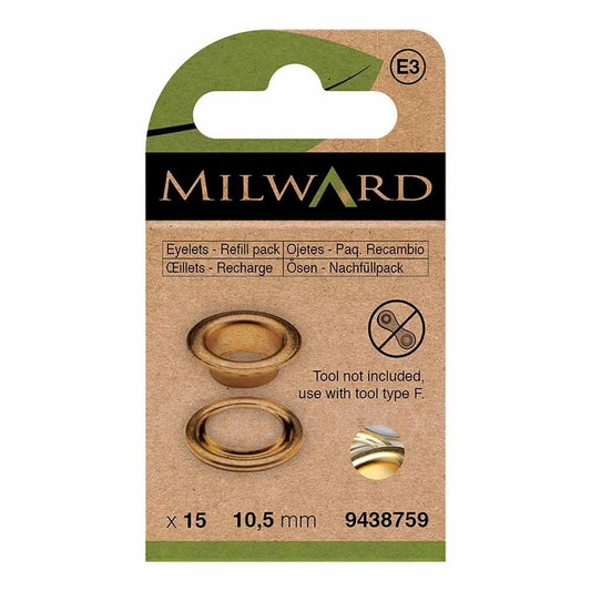 Metāla gredzeni, Luversi 10.5mm (15 gab.) Milward - zelta