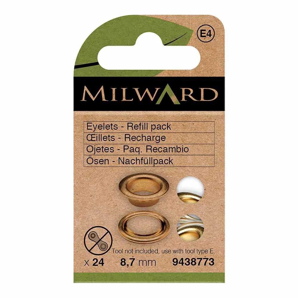 Anneaux métalliques, œillets 8,7 mm (24 pcs) Milward - dorés