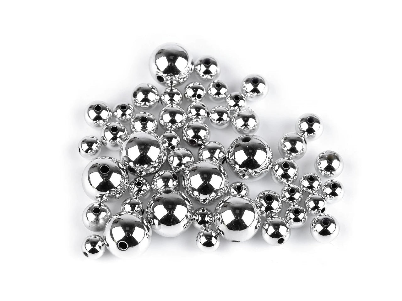 Perles en plastique métallisé, différentes tailles (48 pièces)