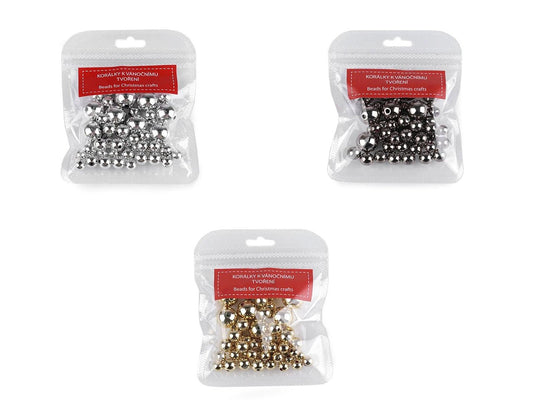 Perles en plastique métallisé, différentes tailles (48 pièces)