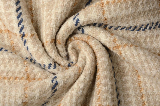 Coat fabric - Bouclé - cream plaid with wool 500 g/m²