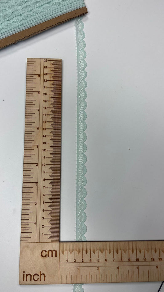 Image with lace, 1.4 cm, light mint – available online at Šarlotes audumi