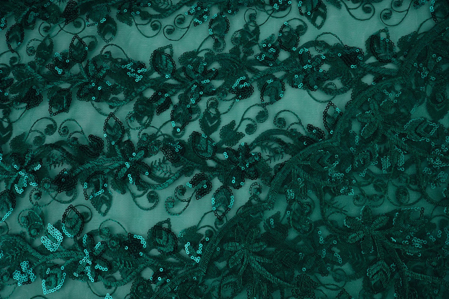 Image with lace fabric | Embroidered tulle with sequins 160 g/m² - emerald – available at Šarlotes audumi