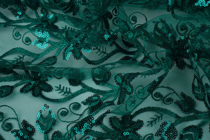 Image of Lace fabric | Embroidered tulle with sequins 160 g/m² - emerald – available at Šarlotes audumi