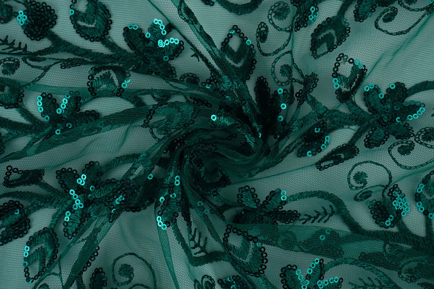 Image of Lace fabric | Embroidered tulle with sequins 160 g/m² - emerald – available at Šarlotes audumi